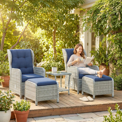 Outsunny Garden Furniture SetRattan Reclining Garden Chair SetDark Blue from B&Q