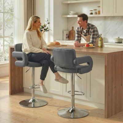 Homcom Bar Stools Adjustable Swivel With Armrest Set Of 2 Grey from B&Q