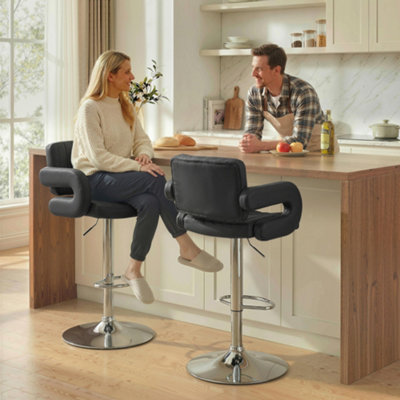 Homcom Unisex Black Bar Stools Adjustable Swivel With Armrest Set Of 2 - Image 7