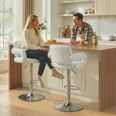 B&Q -  Bar Stools Adjustable Swivel With Armrest Set Of 2 White