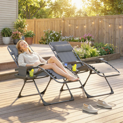 B&Q -  Zero Gravity Chairs Set Of 2 With Cup HolderHeadrestDark Grey