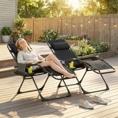 B&Q -  Zero Gravity Chairs Set Of 2 With Cup HolderHeadrestBlack