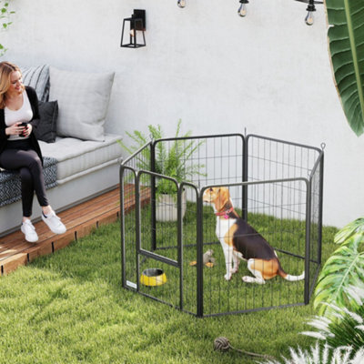 Pawhut Six-Panel Dog Playpen With Door, For Indoor, Outdoor, 80Cm Tall