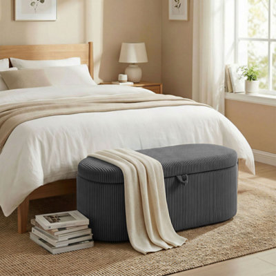 Homcom Storage Ottoman, Corduroy Ottoman Storage Box With Padded Seat - Image 7