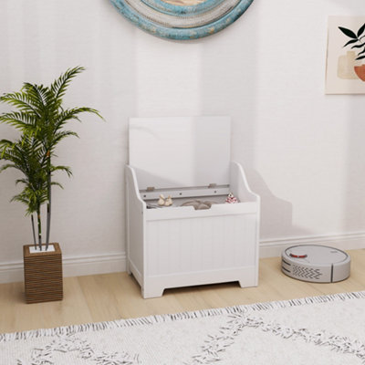 Homcom White Storage Trunk With Safety Hinge For Living Room,, 56.4Cm