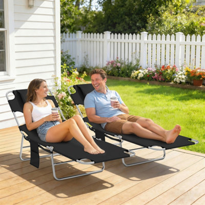 B&Q -  2 Sun Loungers With Reading HoleFolding Garden LoungerBlack