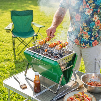 B&Q -  Charcoal Bbq Grill Portable With Tilting Grate Dark Green