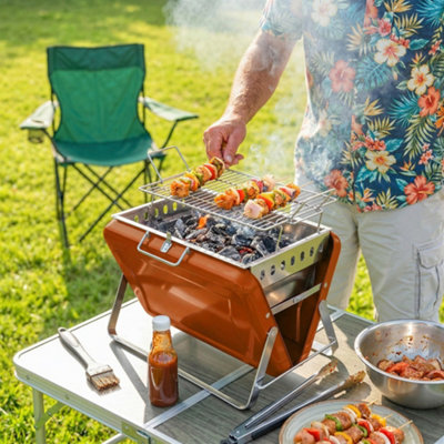 Outsunny: Outsunny Charcoal BBQ Grill Portable with Tilting Grate Orange