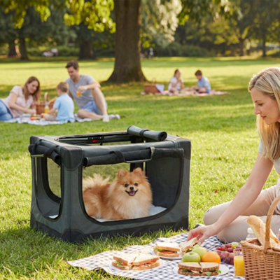 Pawhut Collapsible Dog Crate Portable Pet Travel Carrier 60 X 42 X 43 Cm