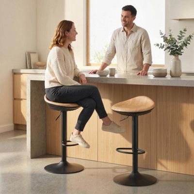 Homcom Unisex Natural Set Of 2 Breakfast Barstools, Pu Leather Swivel Bar Stools, Oak In - Image 8