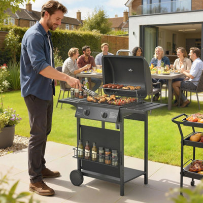 B&Q -  Gas Burner Barbecue GrillGarden Bbq Grill With Warming Rack