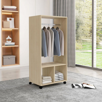 B&Q -  Mobile Open Wardrobe Clothes Rail Storage Shelves Bedroom Natural