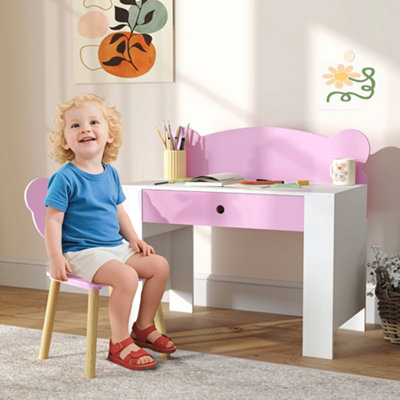 B&Q -  Kids Desk And Chair SetChildren Writing Table With DrawerPink