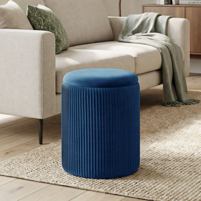 B&Q -  Round Storage Ottoman With Removable TopBlue