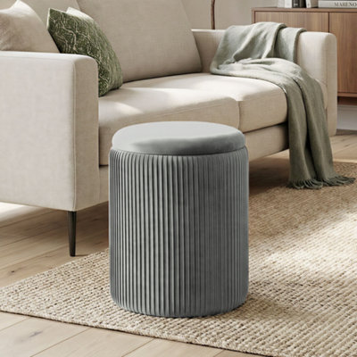 Portland Velvet Round Storage Ottoman - Grey - Image 9