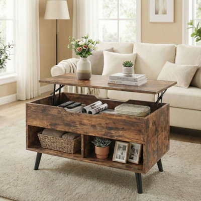 HOMCOM Lift Top Coffee Table Hidden Storage 75 cm Rustic Brown - Image 9