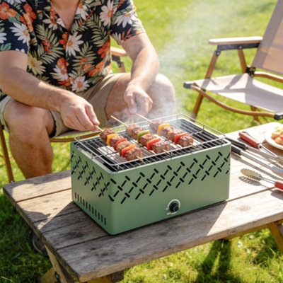 B&Q -  Portable Charcoal Bbq Grill With Built-In FanLight Green