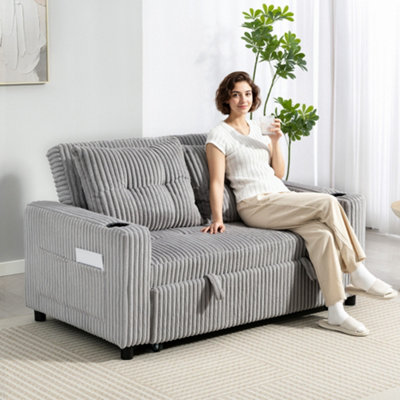 Homcom Unisex Light Grey Pull Out Sofa Bed With Pockets For Living Room Size 2 Seater - Image 10