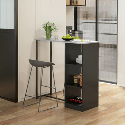 Homcom Black Breakfast Bar Table With 3-Tier Storage Shelf And Wine Rack, - Image 3