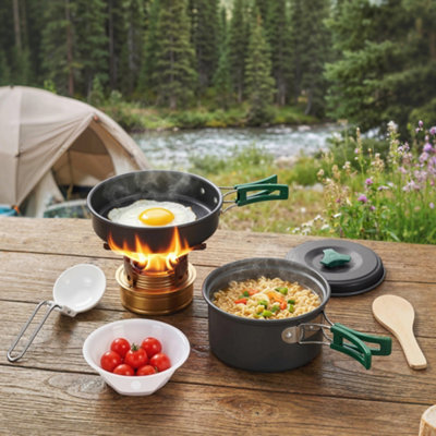 Outsunny Camping Cookware Set8-Piece Ultralight Camping Cooking Kit Grey from B&Q
