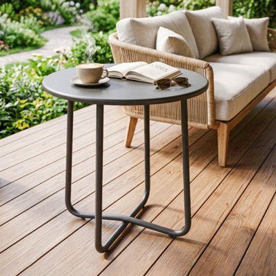 B&Q -  Metal Garden Side Table48 Cm Round Outdoor TableDark Grey