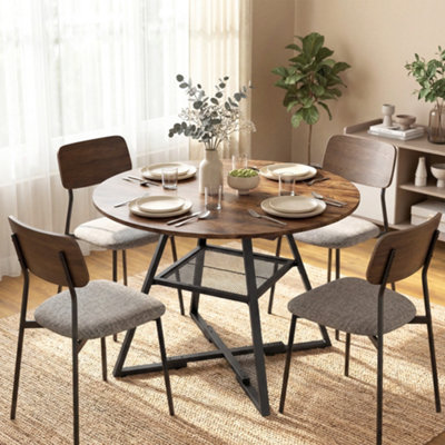 B&Q -  Round Dining Table For 4100 Cm Kitchen Table W/ ShelfRustic Brown