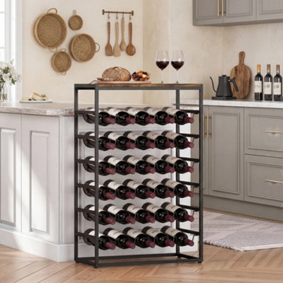 Homcom Unisex Brown Bottles Wine Rack, 6 Tier Wine Storage Holder, Rustic Size 30 - Image 2