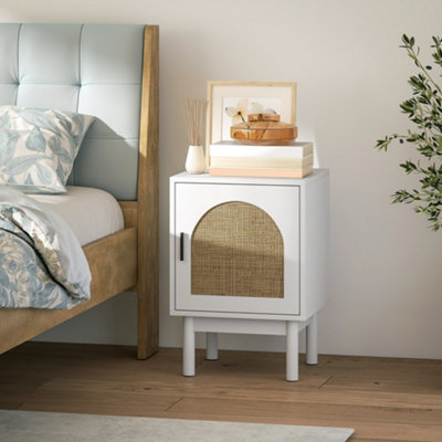B&Q -  Boho Bedside Table With Rattan Door And Adjustable ShelfWhite