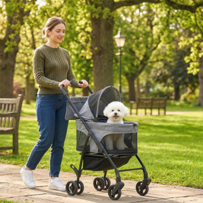 Pawhut Foldable Pet StrollerDog Cat Stroller With Detachable Carrier from B&Q