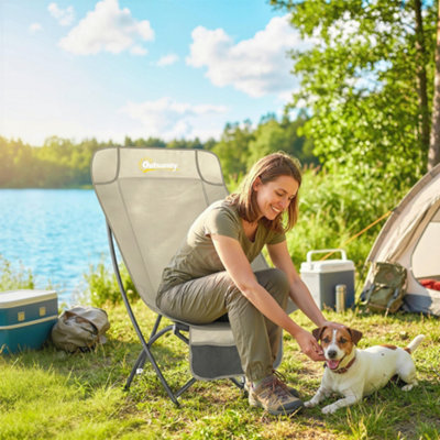 Outsunny Camping Chair Portable With Side Pocket Khaki from B&Q