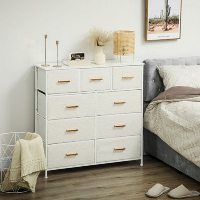 Homcom Cream/White Chest Of Drawers With 9 Drawers, Boucle Storage Organiser, - 9 - Modern - Image 6