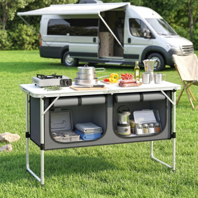 Outsunny Unisex Silver Camping Cupboards Folding Portable With Storage, Camp Cook Station In Large - Image 5