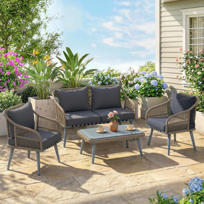 Outsunny 4 Piece Rattan Garden Furniture Set W/ Thick CushionsGrey from B&Q