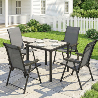 Outsunny 5 Pieces Outdoor Dining Set, Garden Dining Set For 4, Grey - Image 6
