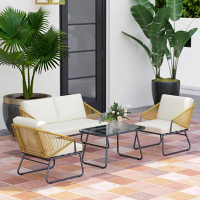 B&Q -  4 Piece Rattan Garden Furniture Set With CushionsNatural