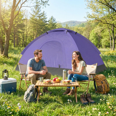 B&Q -  2 Person Camping TentDome Tent With Storage PocketLight Purple