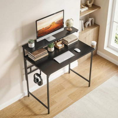 B&Q -  Computer Desk80Cm Home Office Study Table With Hutch ShelfBlack