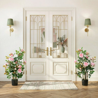 B&Q -  Artificial Rose Tree Set Of 2 With 344 Silk Leaves & 17 FlowersPink
