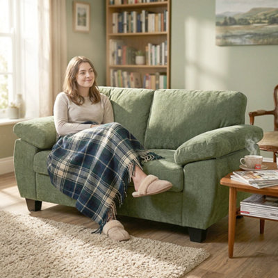 Homcom Dark/Green 2 Seater Sofa, Chenille Sofa With Spring Cushions, Small B&Q