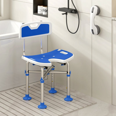 Homcom Unisex Blue Shower Chair With U-Shaped Cutout, Height Adjustable Shower Chair In - Image 6