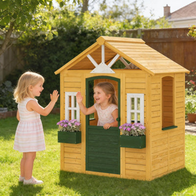 B&Q -  Outdoor PlayhouseWooden Wendy House With Door2 Flower Boxes