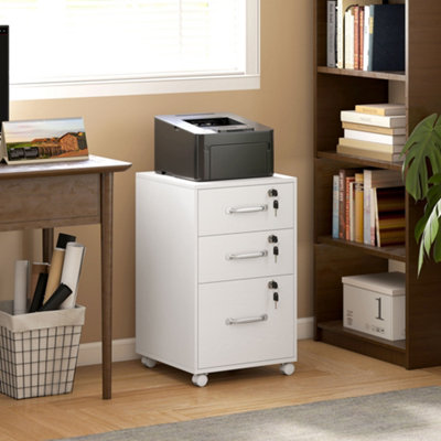B&Q -  3 Drawer File Cabinet Rolling Filing Cabinet For A4 And Letter White
