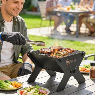 B&Q -  2-In-1 Portable Bbq Grill And Camping Fire Pit With Gloves