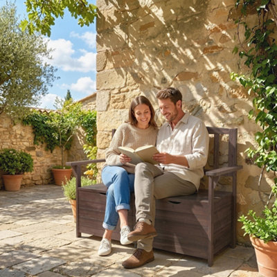 B&Q -  Garden Storage Bench2 Seater Fir Wood Outdoor BenchBrown