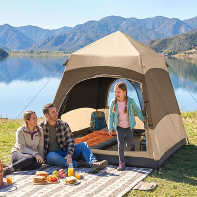 Outsunny Double Layer Pop Up Tent With Rainfly, Portable Camping Shelter Size 4 B&Q