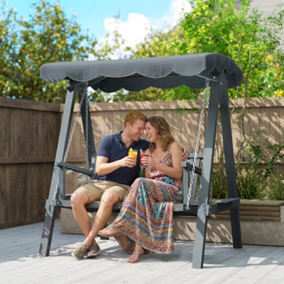 Outsunny 2 Seater Garden Swing Seat With CanopyOutdoor Hammock BenchGrey