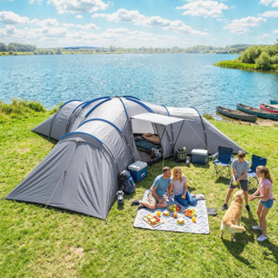 Outsunny 6-9 Man Large Tunnel Tent With 3 BedroomsStand-Up Camping Tent from B&Q