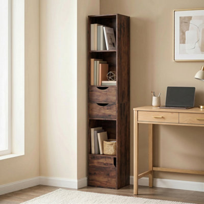 HOMCOM Bookcase with Drawers Adjustable Shelf 158 cm Rustic Brown in Dark Brown - Image 5
