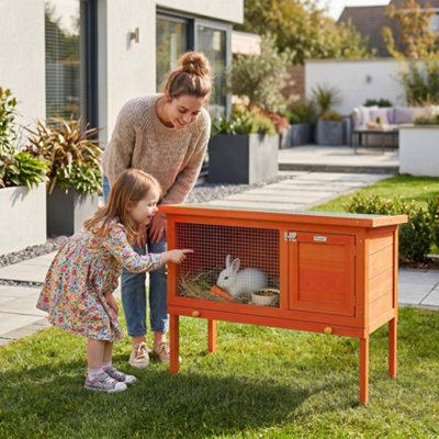Pawhut Rabbit HutchGuinea Pig Hutch Outdoor Cage W/ Asphalt RoofOrange
