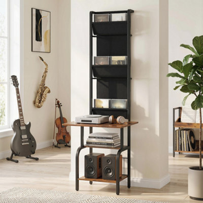 Homcom Vinyl Record Player Stand With Oxford Pockets Rustic Brown And Black from B&Q